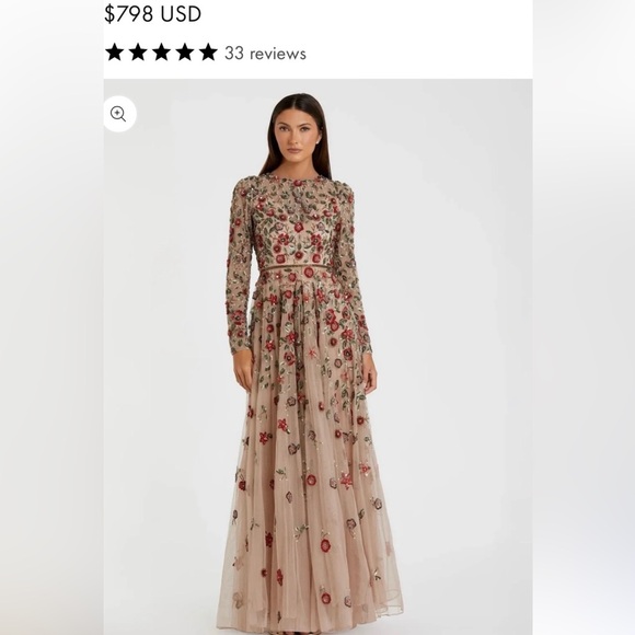 SIZE 10 Mac Duggal floral embroidered evening gown